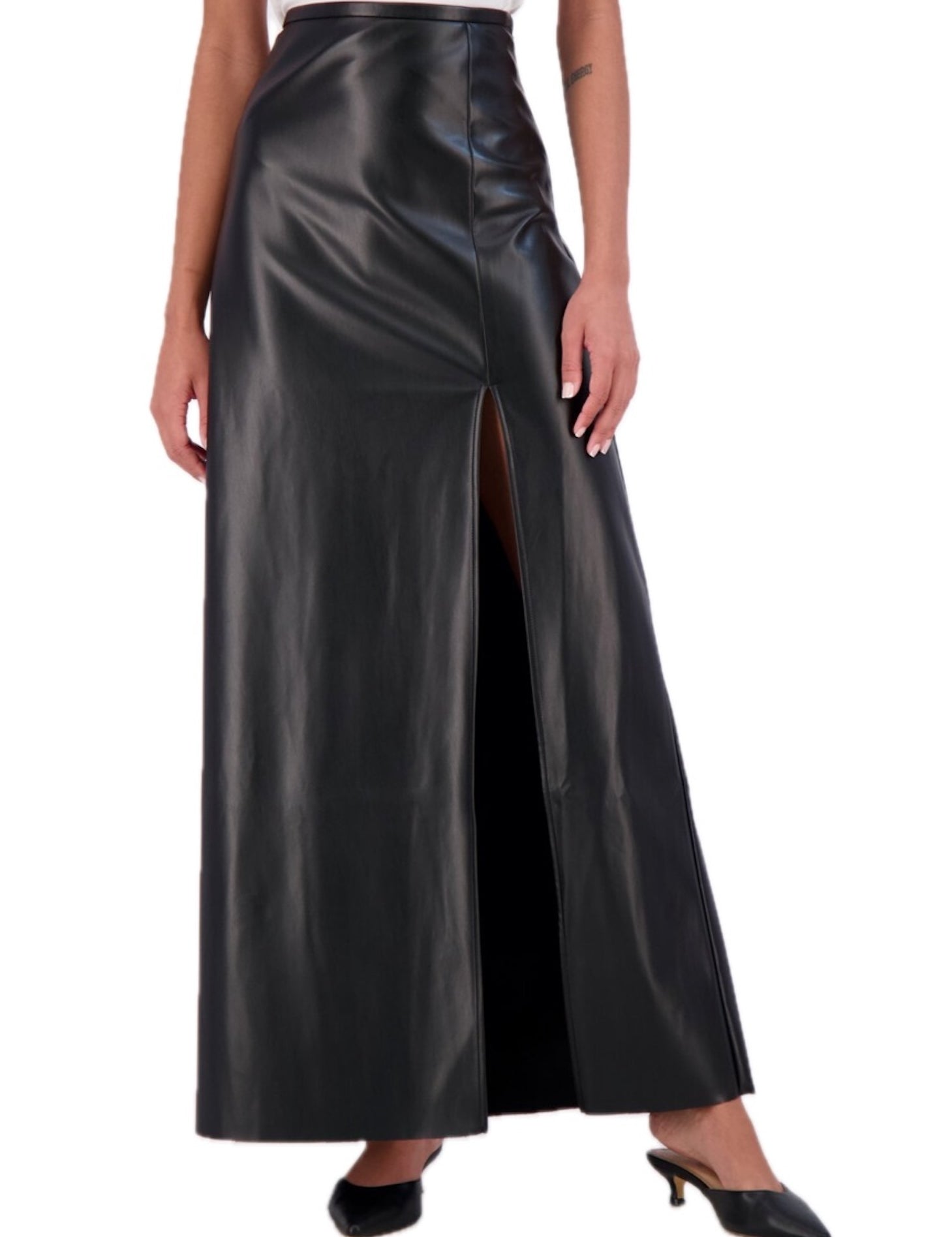 Plaid knit high waisted maxi skirt with front vent