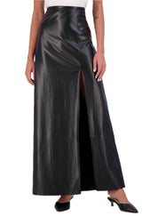 Super Soft Vegan Leather High Waisted Maxi Skirt with Front Vent