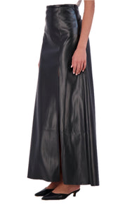 Super Soft Vegan Leather High Waisted Maxi Skirt with Front Vent