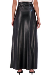 Super Soft Vegan Leather High Waisted Maxi Skirt with Front Vent