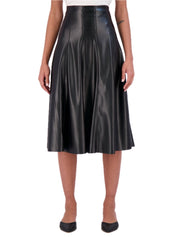 Super soft vegan leather high waisted midi flounce skirt