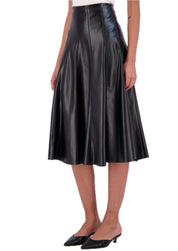 Super soft vegan leather high waisted midi flounce skirt