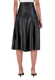 Super soft vegan leather high waisted midi flounce skirt