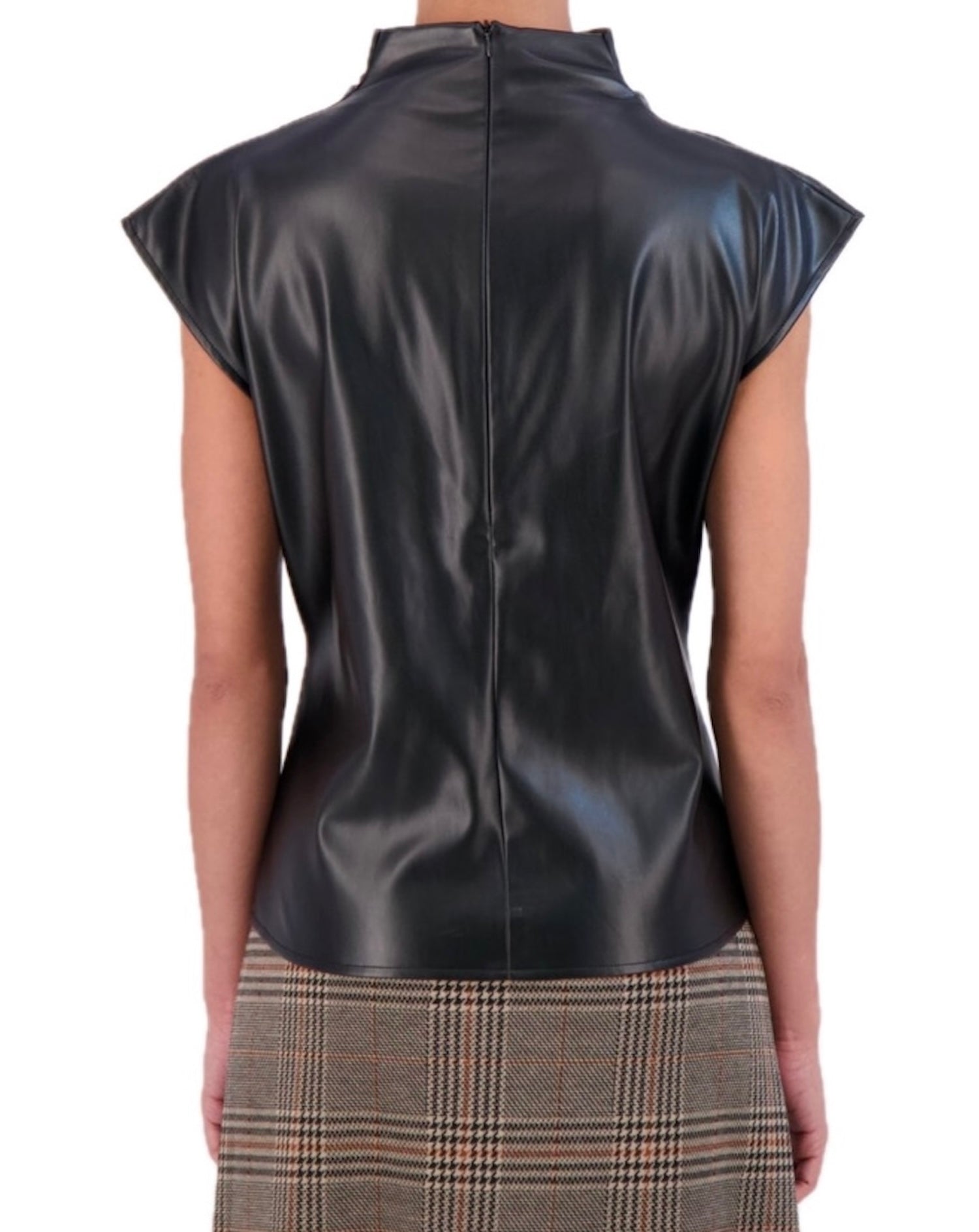 Super soft sleeveless vegan leather blouse with faux side tie