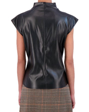 Super soft sleeveless vegan leather blouse with faux side tie