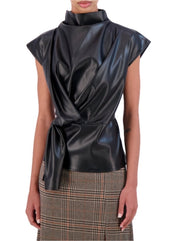 Super soft sleeveless vegan leather blouse with faux side tie