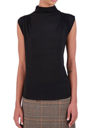 Sleeveless mock turtleneck blouse with rouching detail