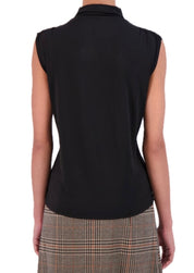 Sleeveless mock turtleneck blouse with rouching detail