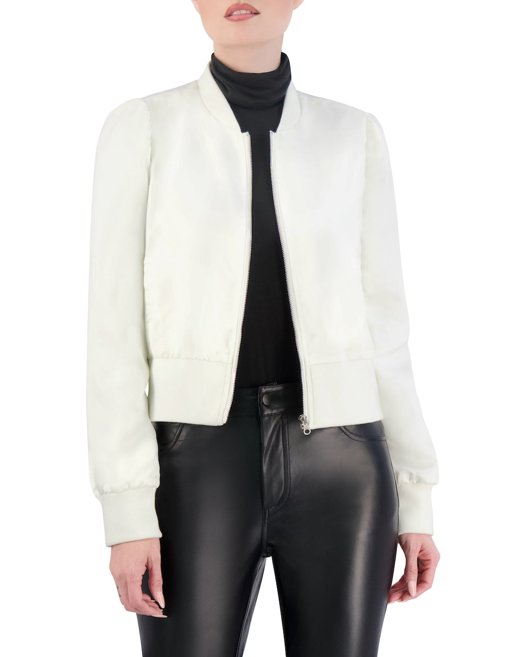 Women's white clearance satin bomber jacket