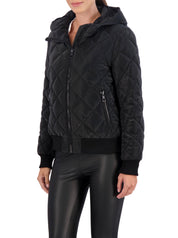 Hooded Quilted Carbon Puffer Bomber Jacket