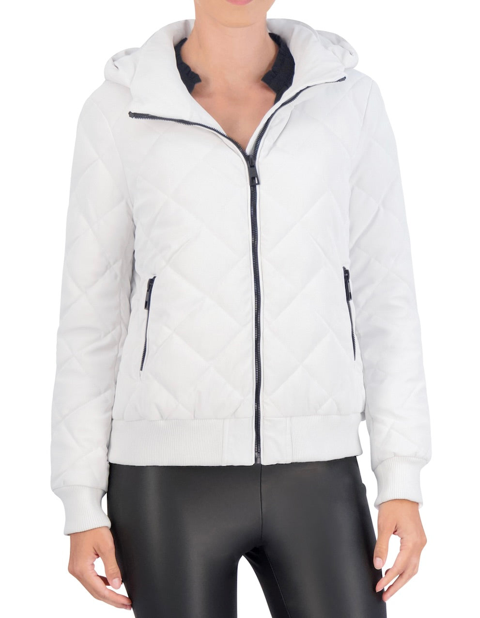 Hooded Quilted Carbon Puffer Bomber Jacket