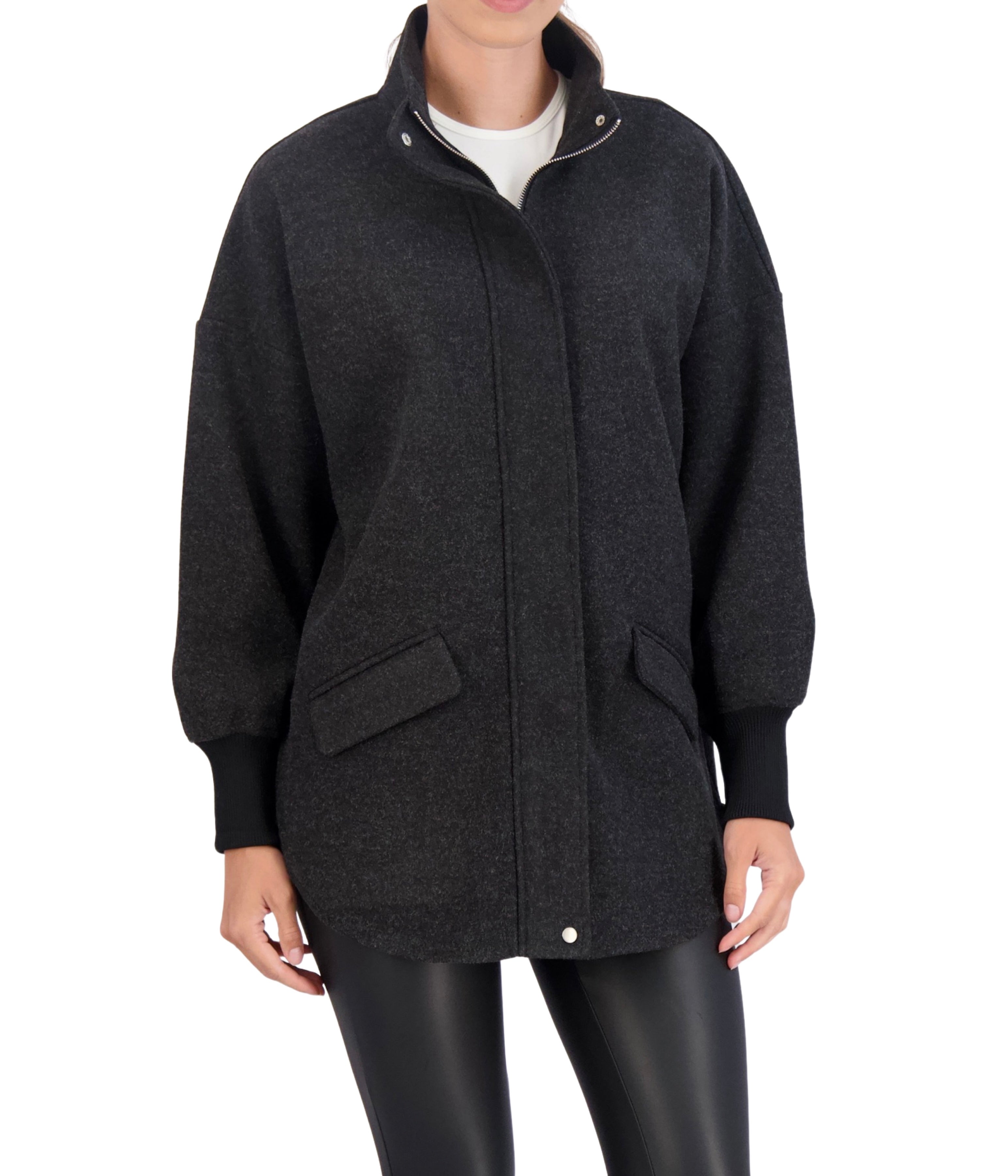 Unlined Vegan Cashmere Zip Jacket with Knit Cuffs