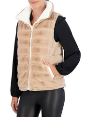 Carbon Puffer Vest Reversible to Grooved Faux Fur