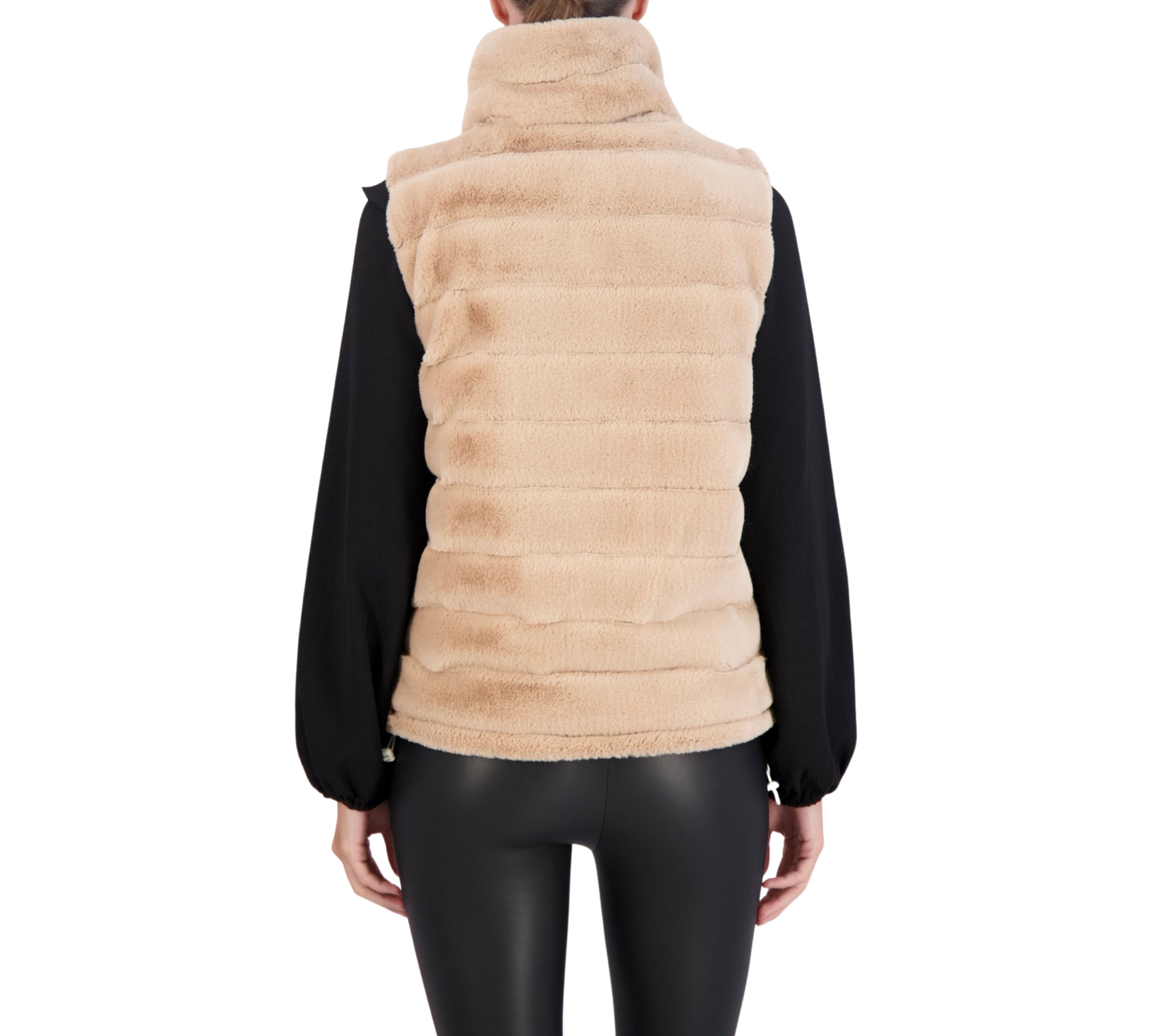 Carbon Puffer Vest Reversible to Grooved Faux Fur