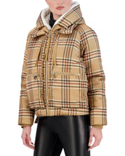 Cropped Plaid Utility Puffer