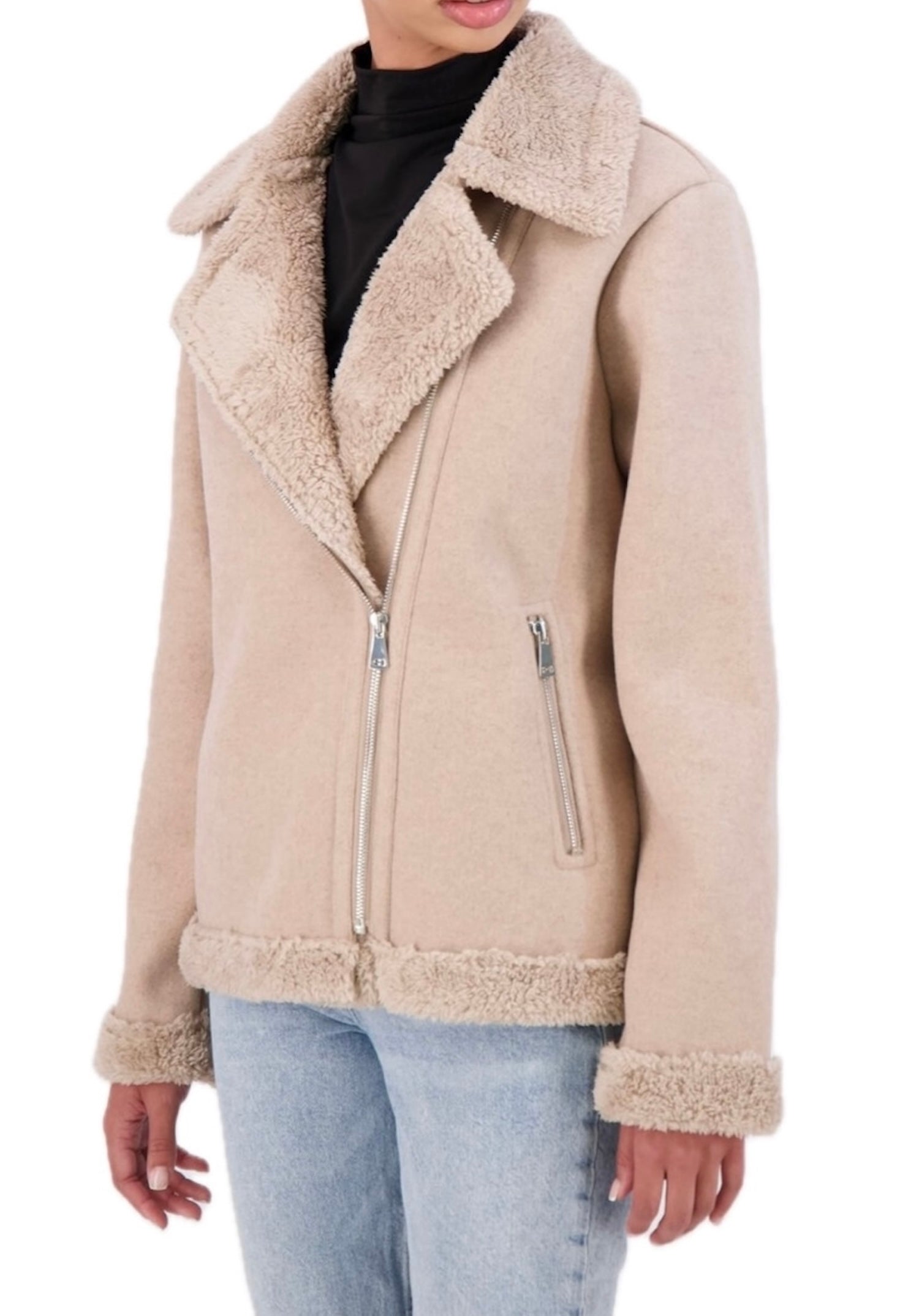 Vegan Cashmere faux shearling boyfriend moto