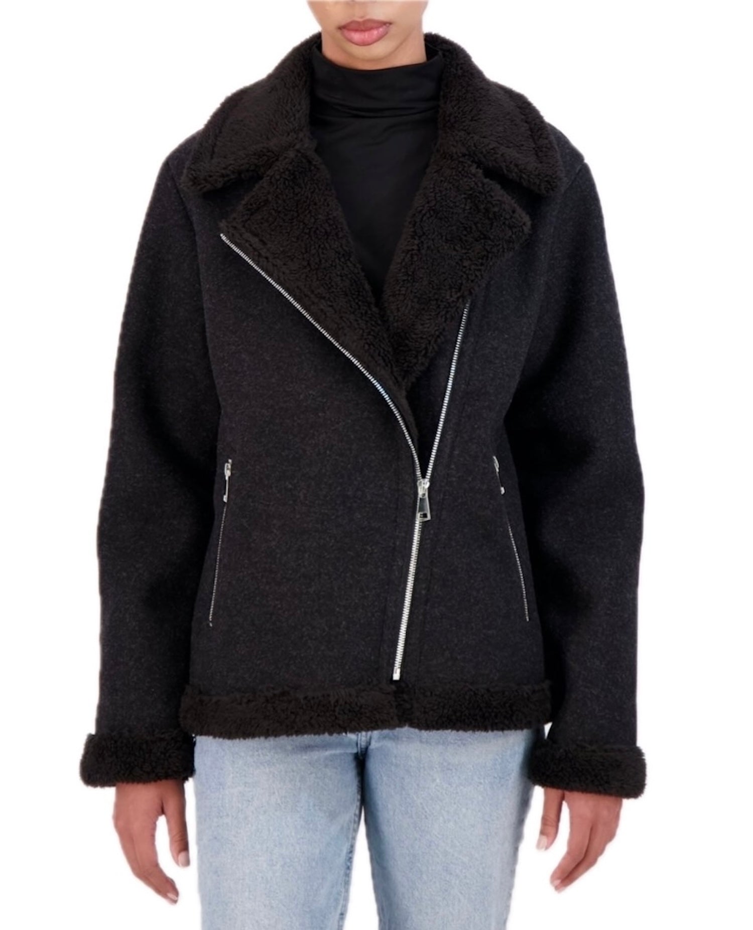 Vegan Cashmere faux shearling boyfriend moto