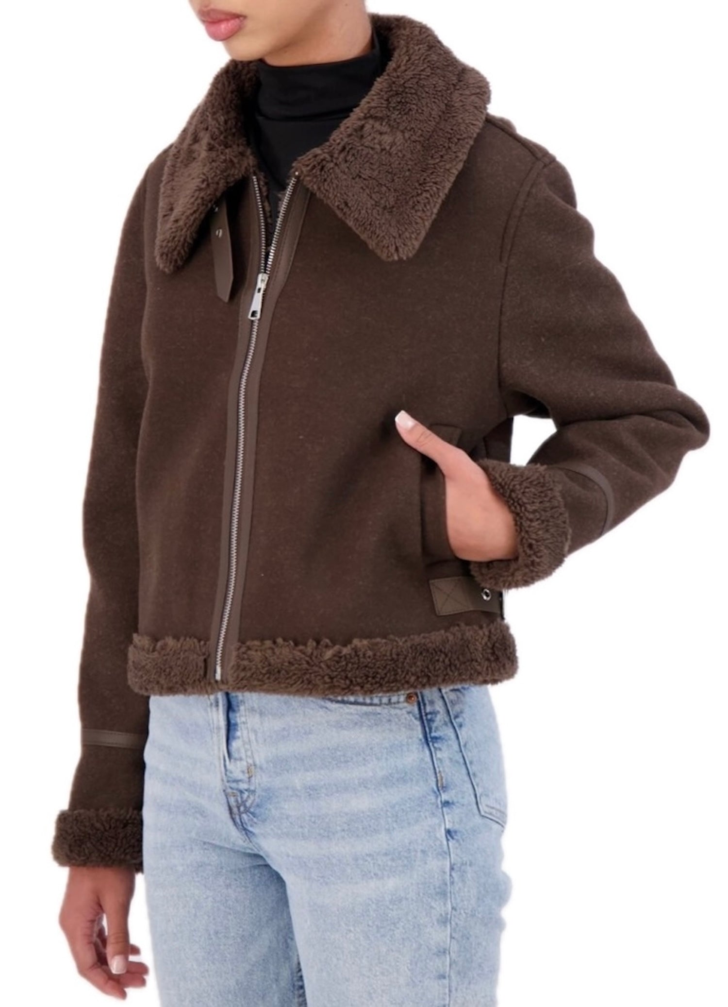 Cropped Vegan Cashmere faux shearling jacket