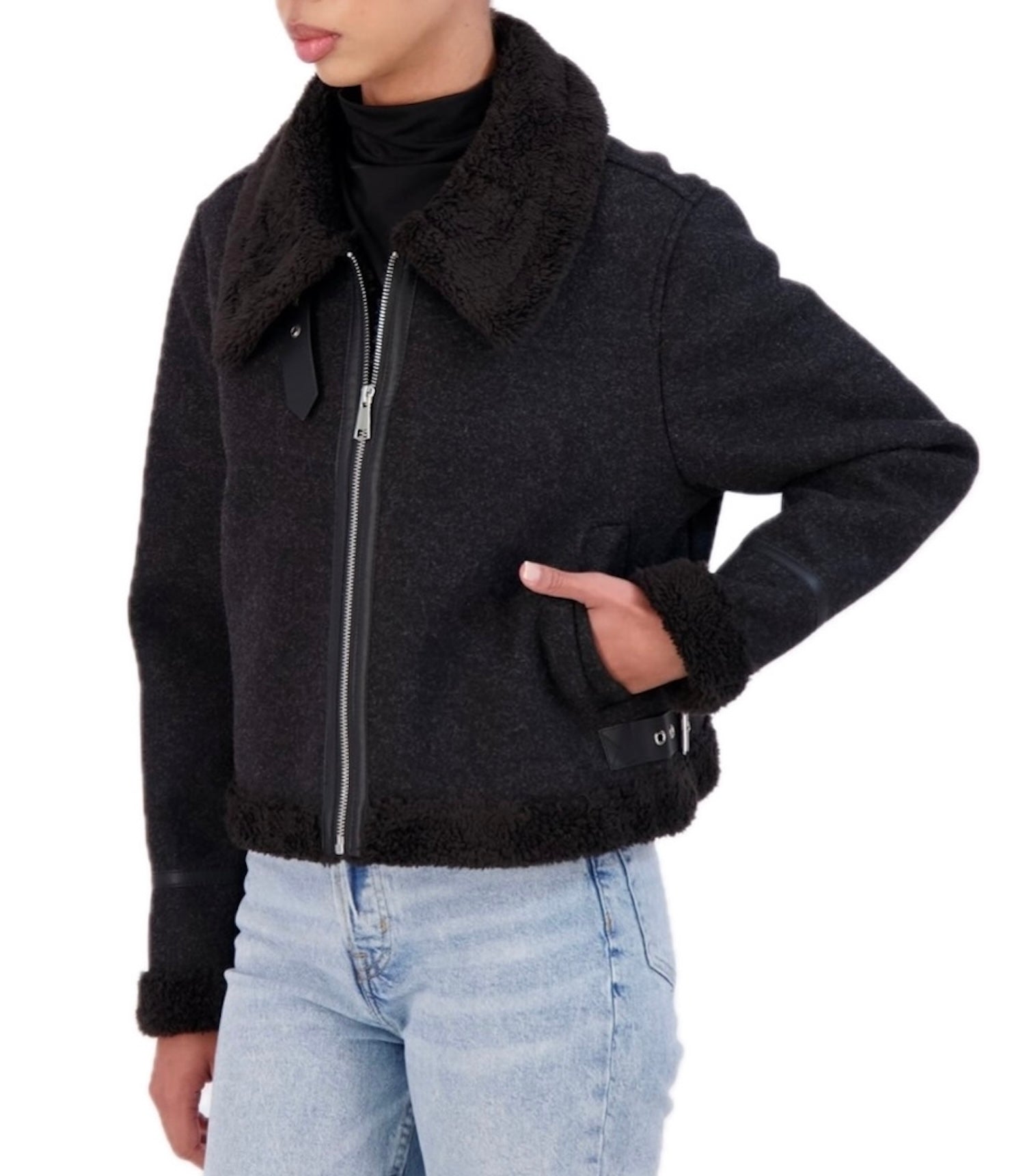 Cropped Vegan Cashmere faux shearling jacket