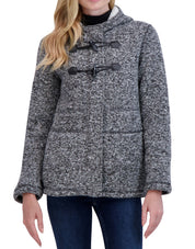 Sweater Bonded to Sherpa - Hooded Zip Front Jacket with Toggle Closure