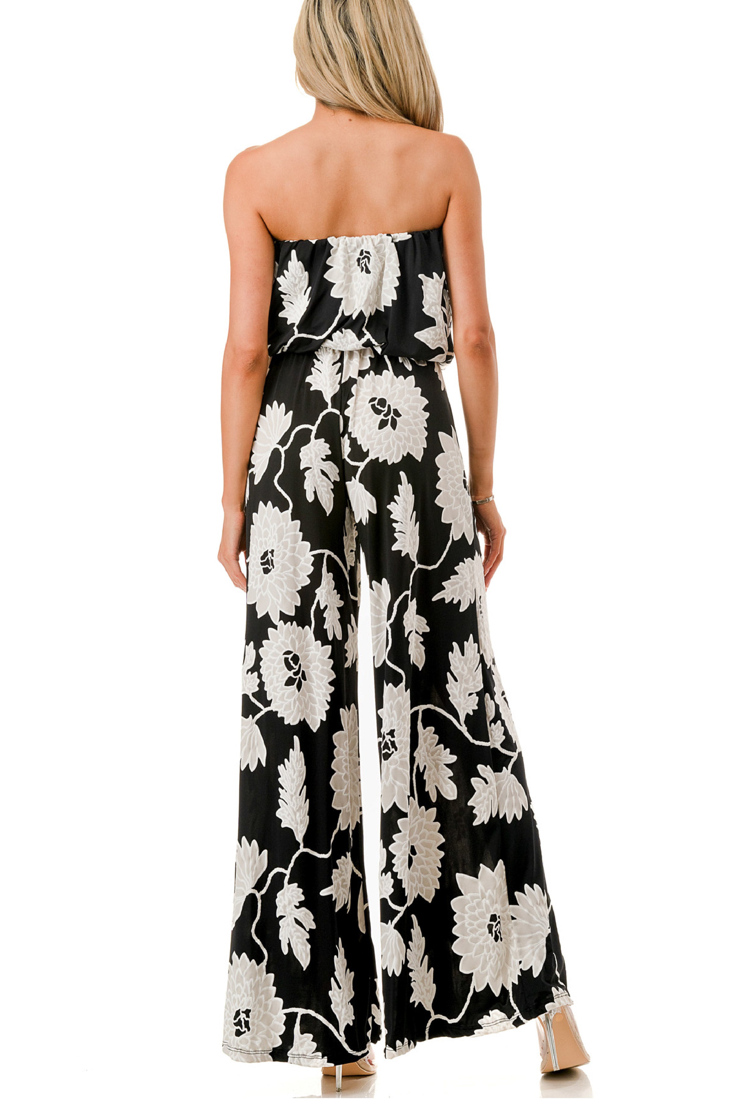 Printed Tube Top, Belted Wide Leg Jumpsuit