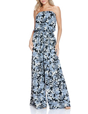 Printed Strapless Wide Leg Jumpsuit