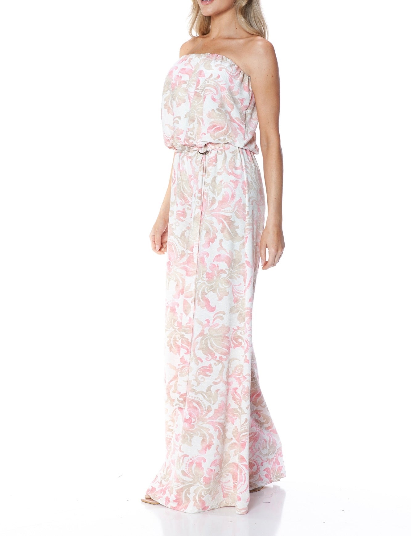 Printed Strapless Wide Leg Jumpsuit