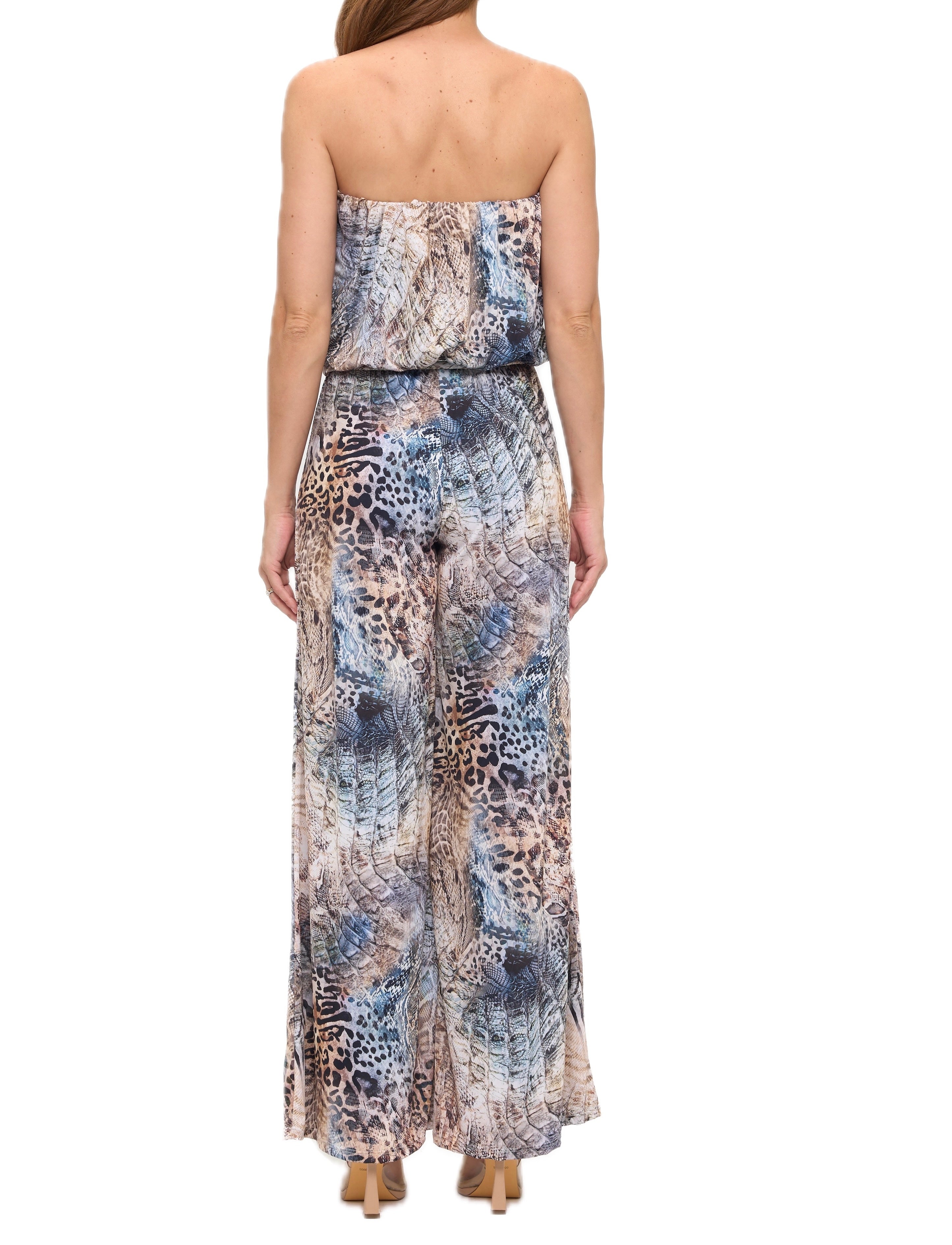 Printed Strapless Wide Leg Jumpsuit