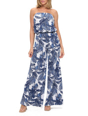 Printed Strapless Wide Leg Jumpsuit
