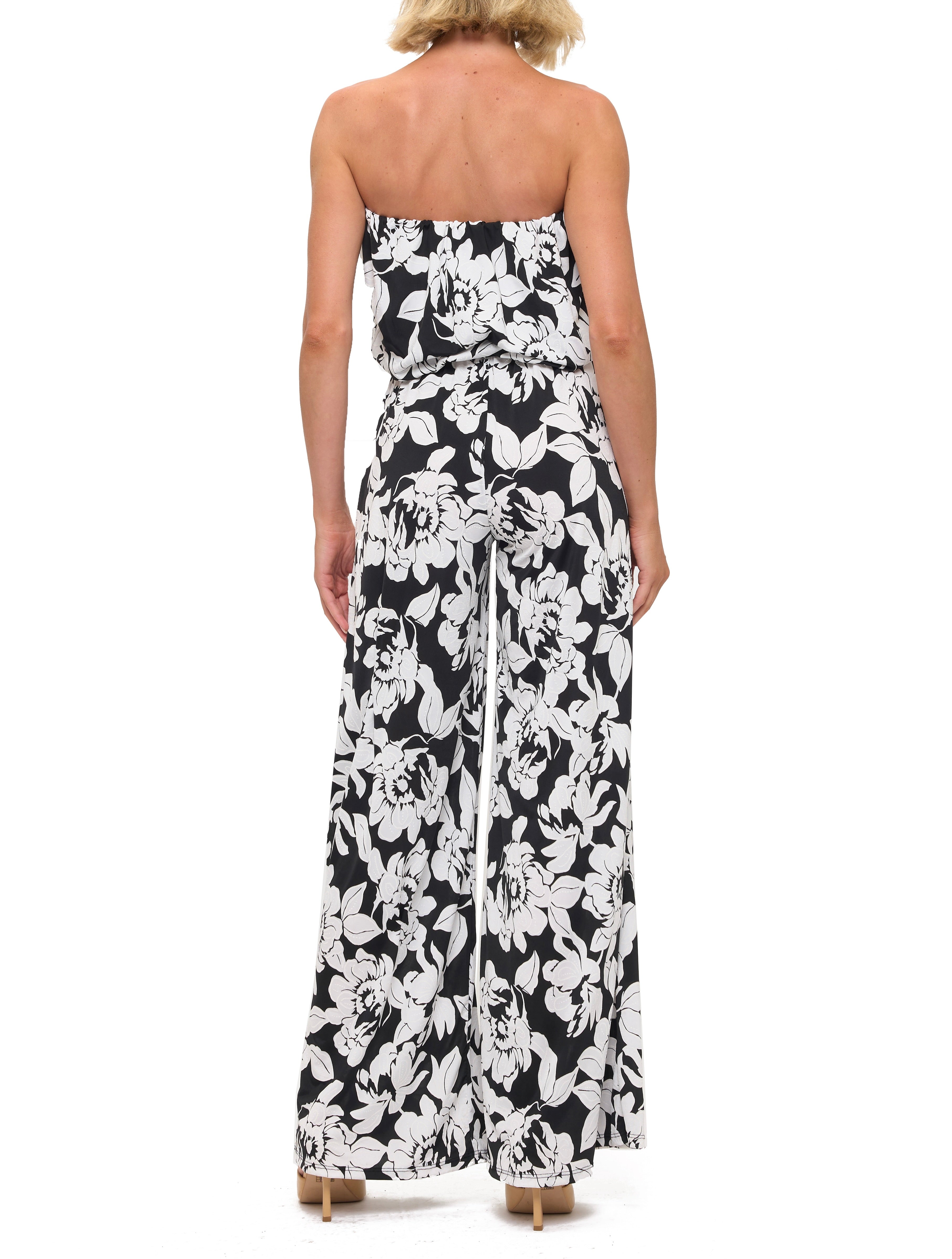 Printed Strapless Wide Leg Jumpsuit