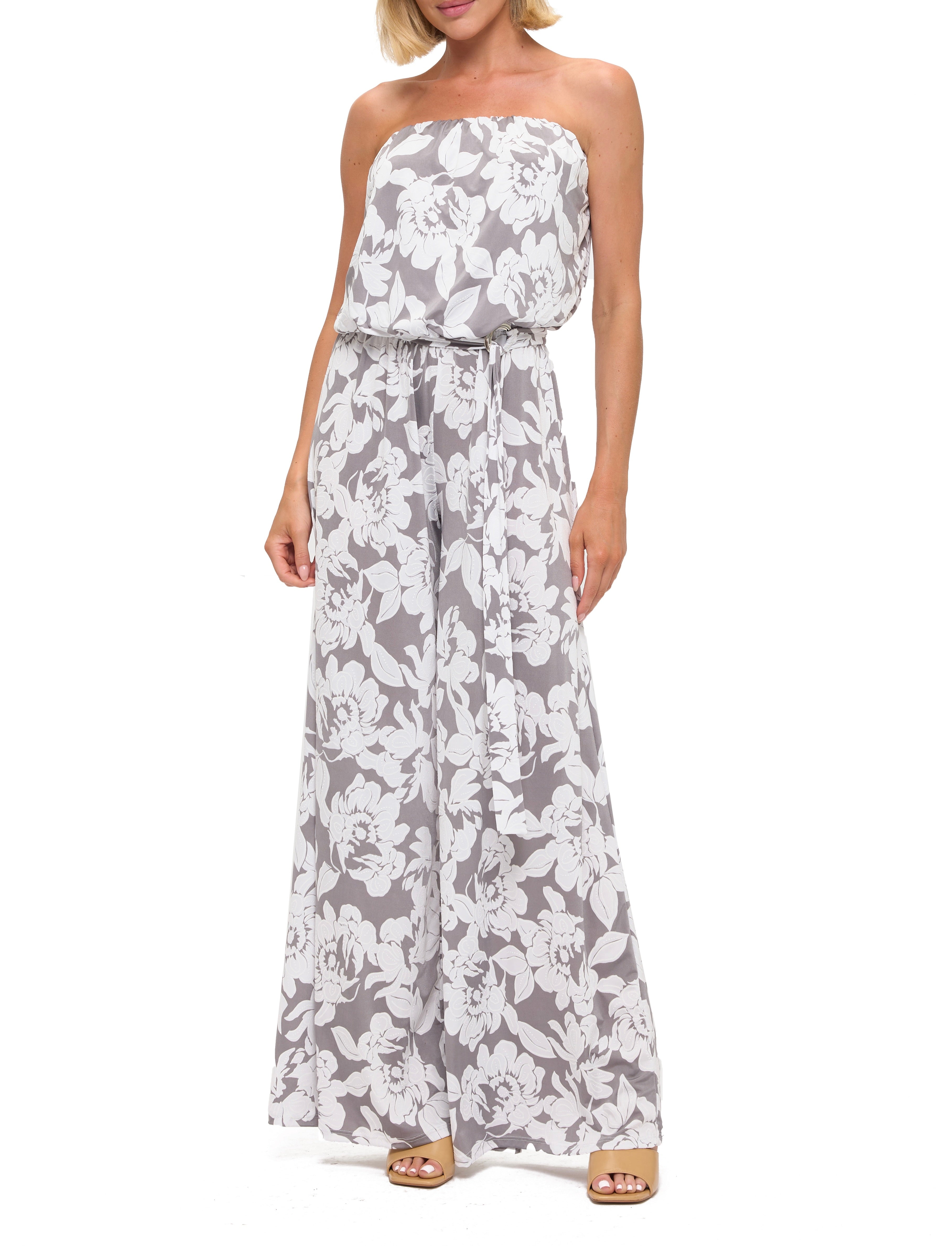 Printed Strapless Wide Leg Jumpsuit