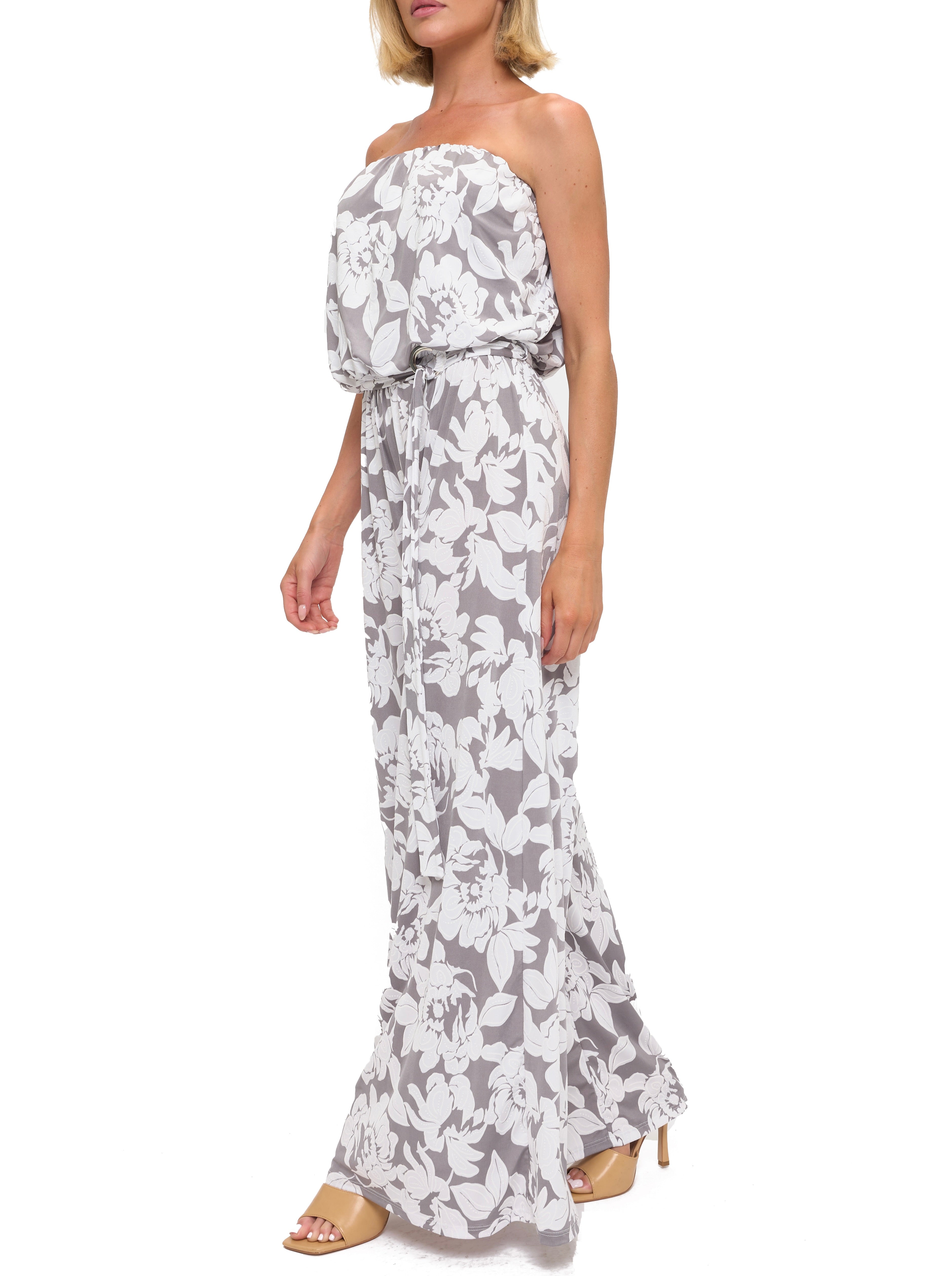 Printed Strapless Wide Leg Jumpsuit