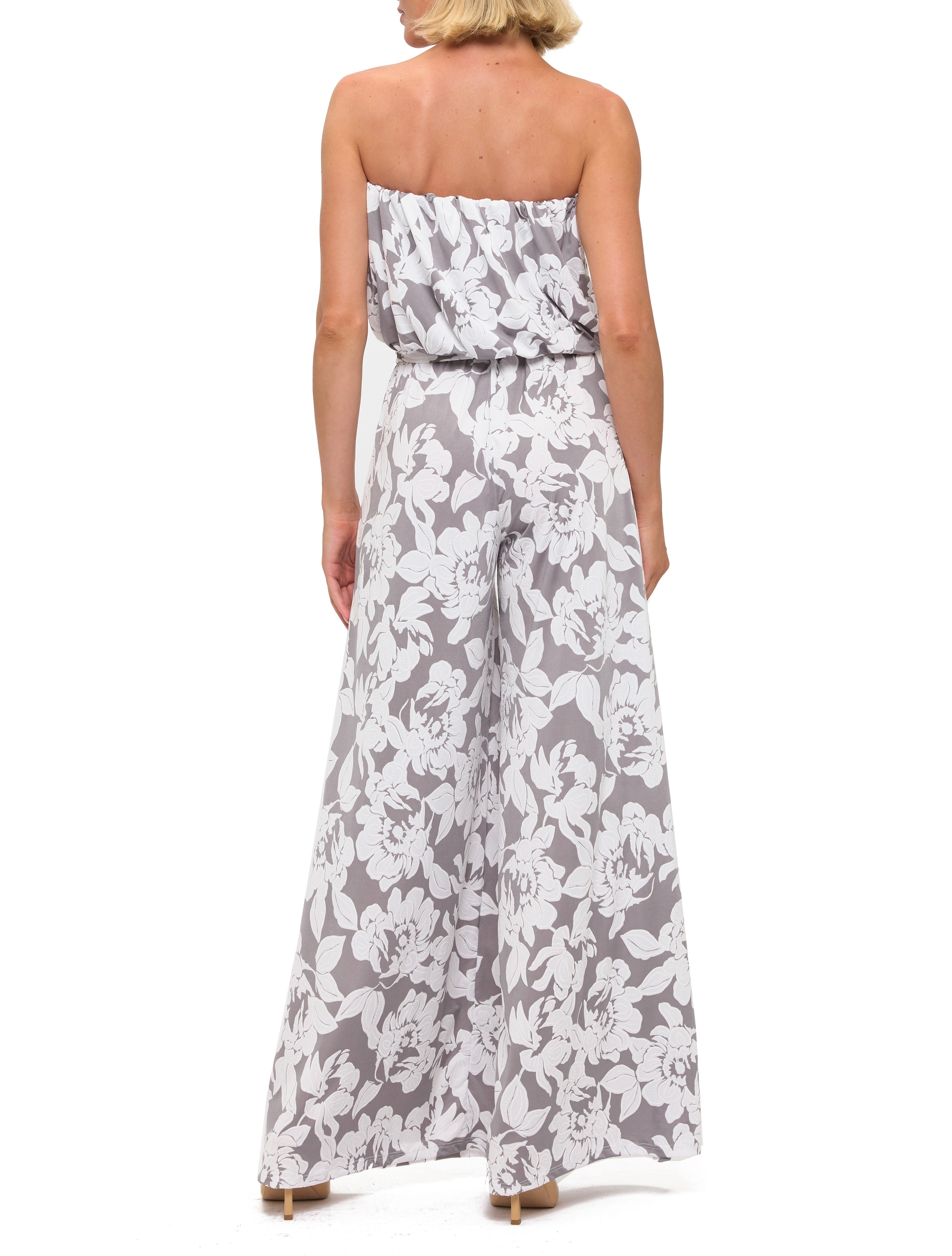 Printed Strapless Wide Leg Jumpsuit