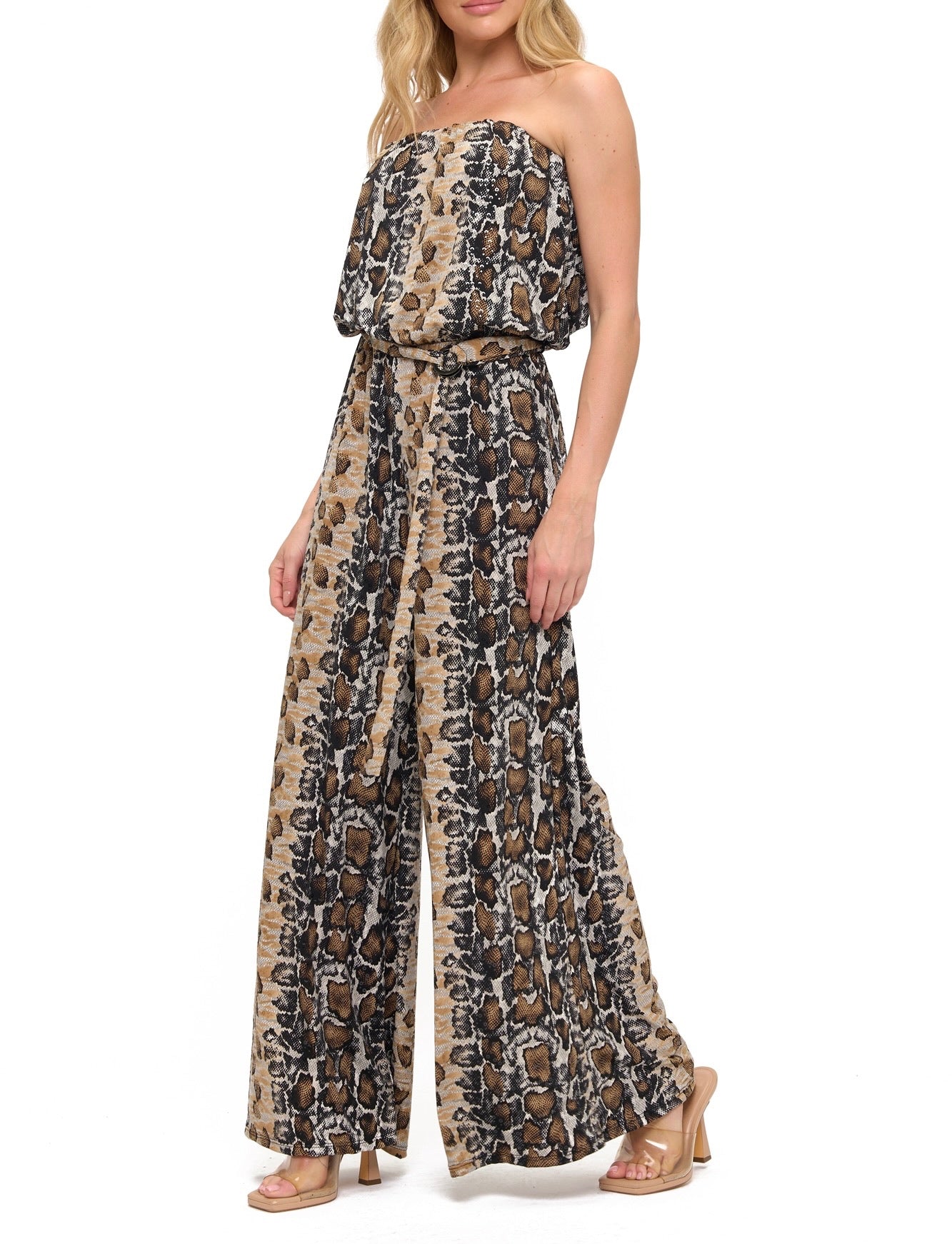 Printed Strapless Wide Leg Jumpsuit