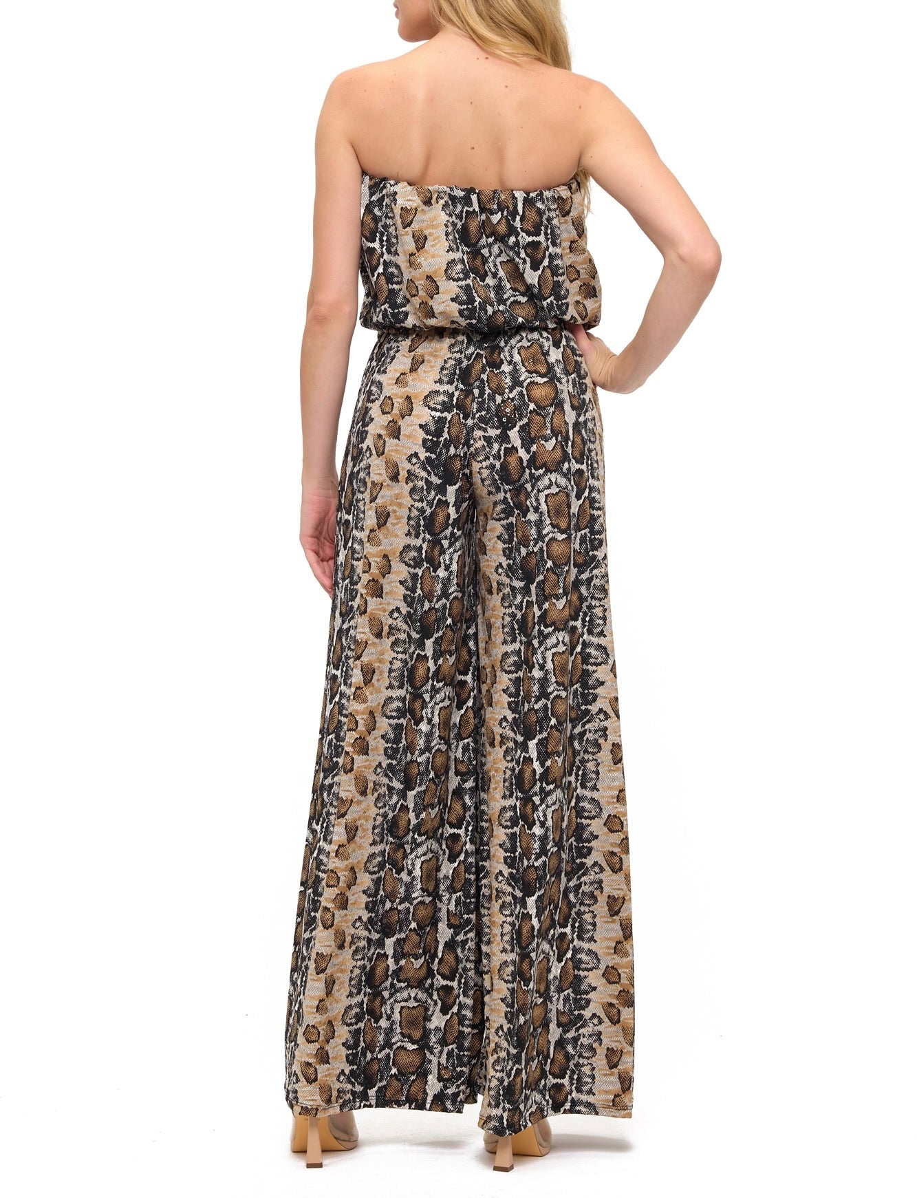 Printed Strapless Wide Leg Jumpsuit