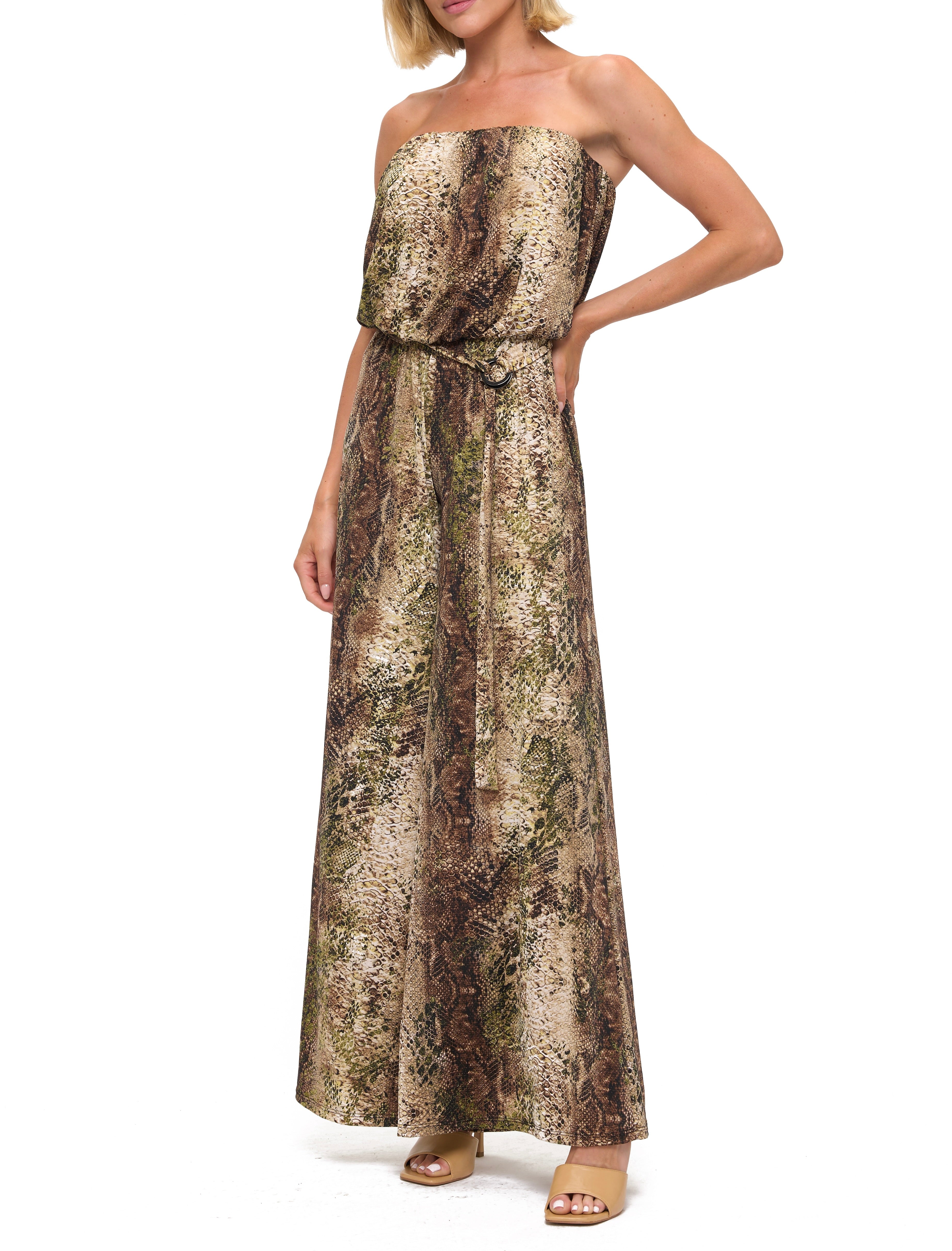 Printed Strapless Wide Leg Jumpsuit