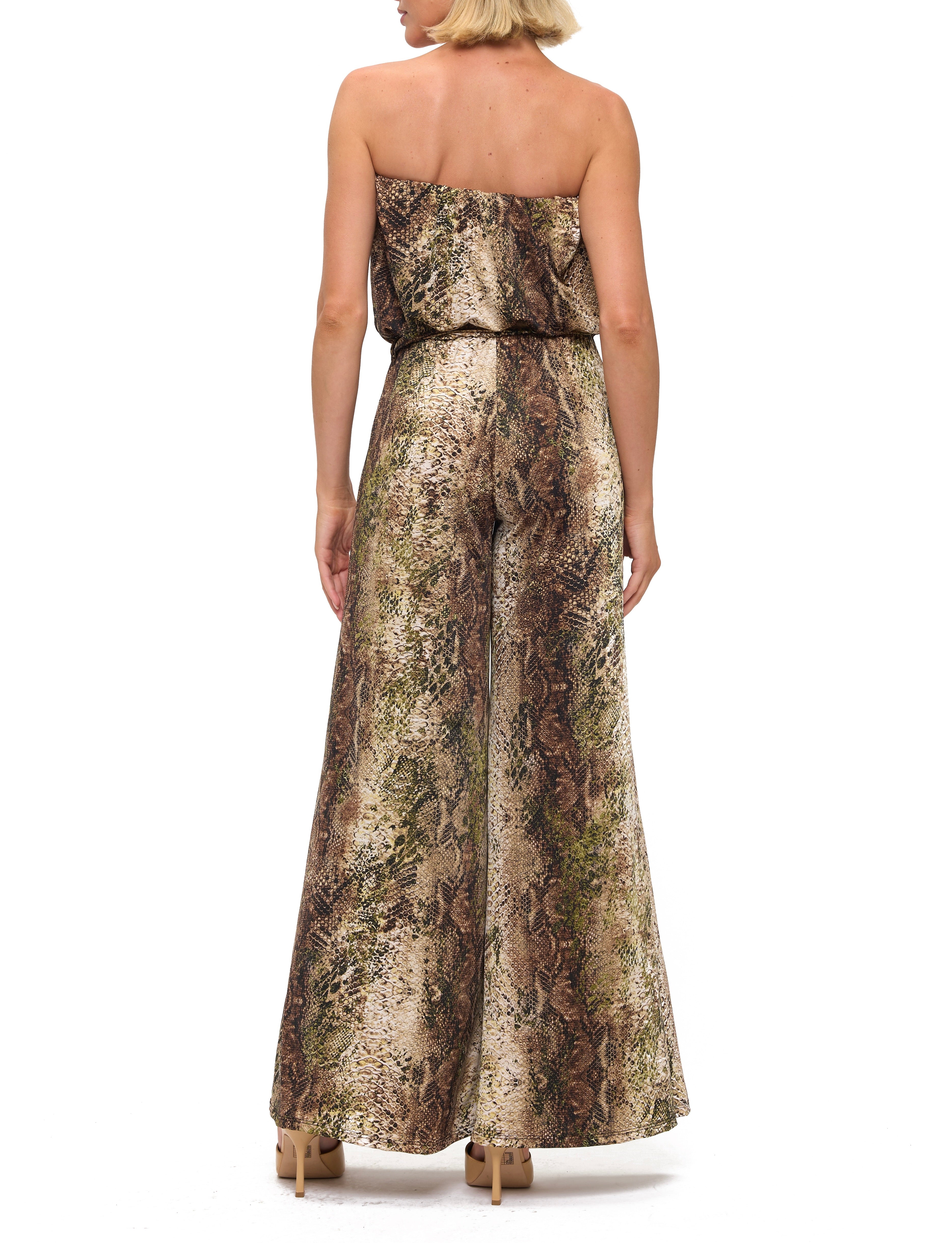 Printed Strapless Wide Leg Jumpsuit