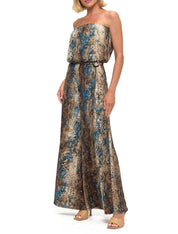 Printed Strapless Wide Leg Jumpsuit