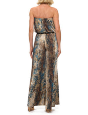 Printed Strapless Wide Leg Jumpsuit
