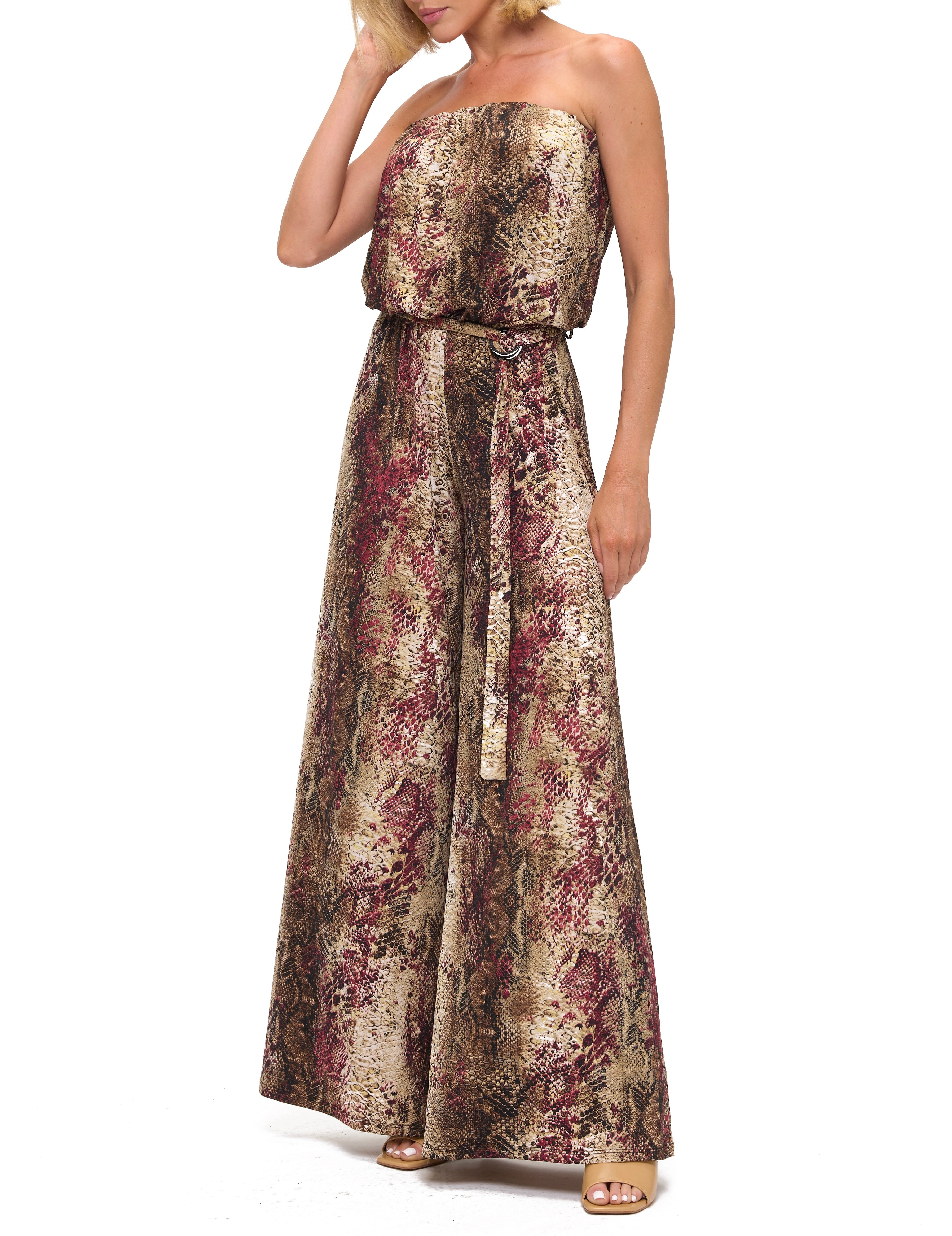 Printed Strapless Wide Leg Jumpsuit