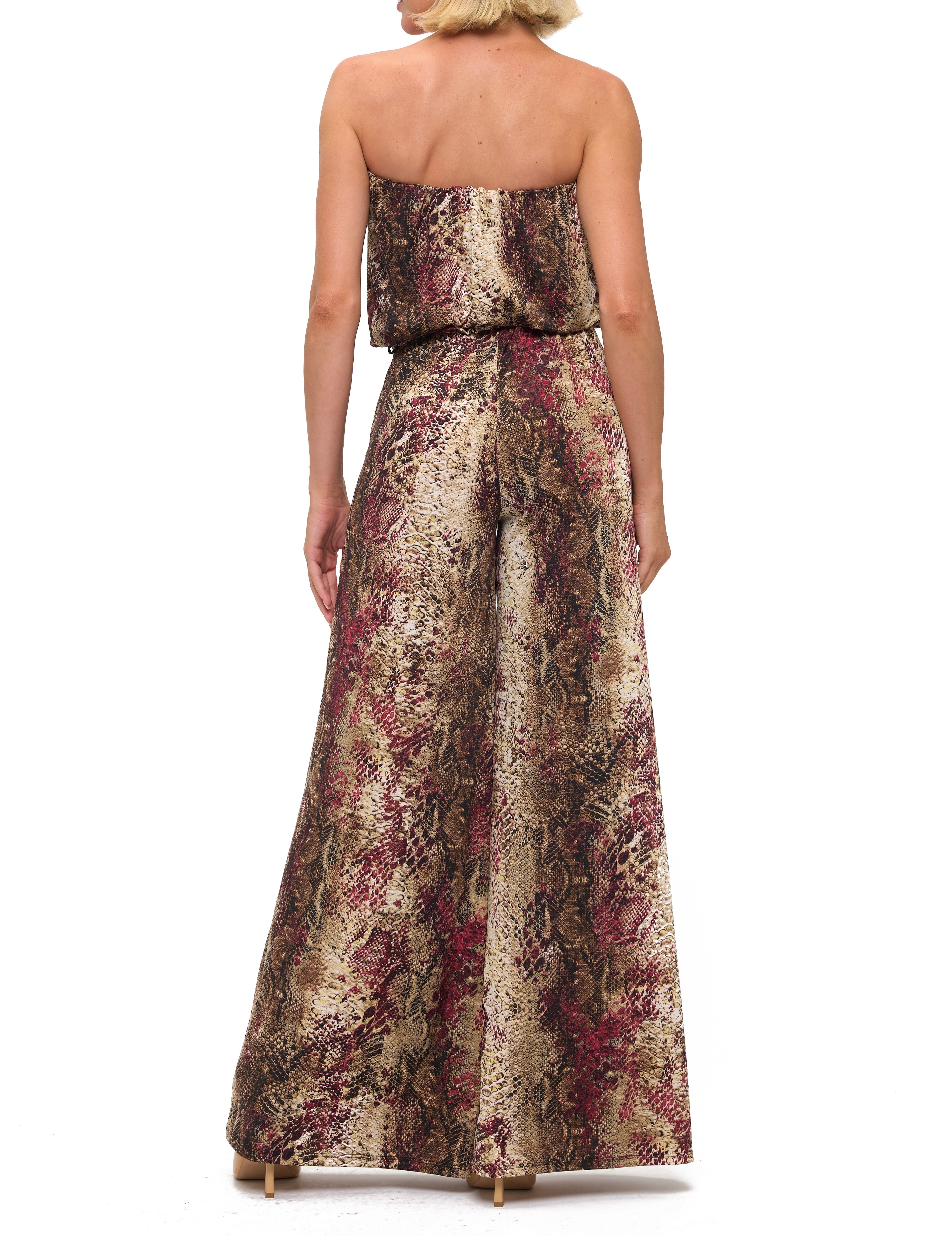 Printed Strapless Wide Leg Jumpsuit