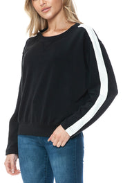 Modal Scuba Knit Crew Neck w/Stripe Sleeve