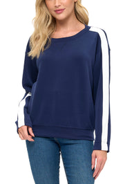 Modal Scuba Knit Crew Neck w/Stripe Sleeve