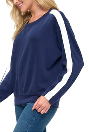 Modal Scuba Knit Crew Neck w/Stripe Sleeve