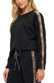 Modal Scuba Knit Crew Neck w/Stripe Sleeve