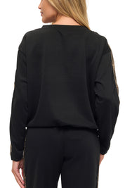 Modal Scuba Knit Crew Neck w/Stripe Sleeve