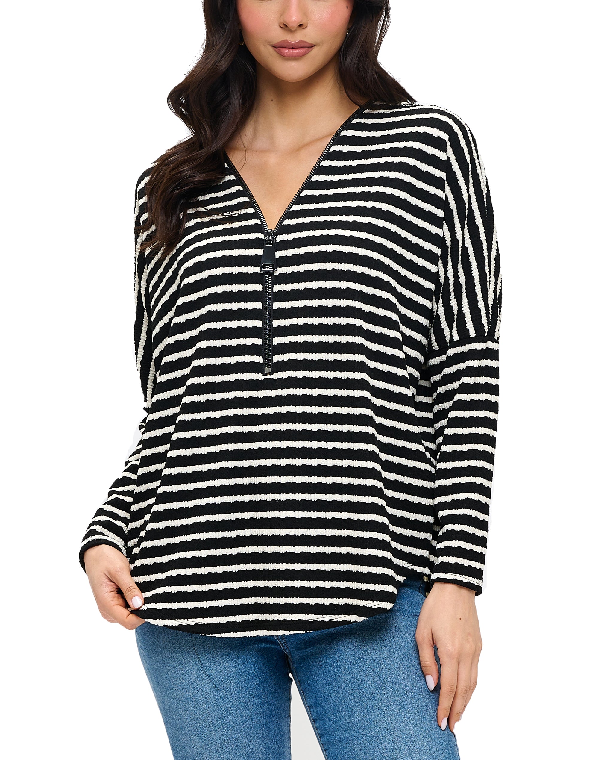 Half Zip Drop Shoulder Top