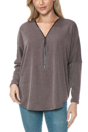 Half Zip Drop Shoulder Top