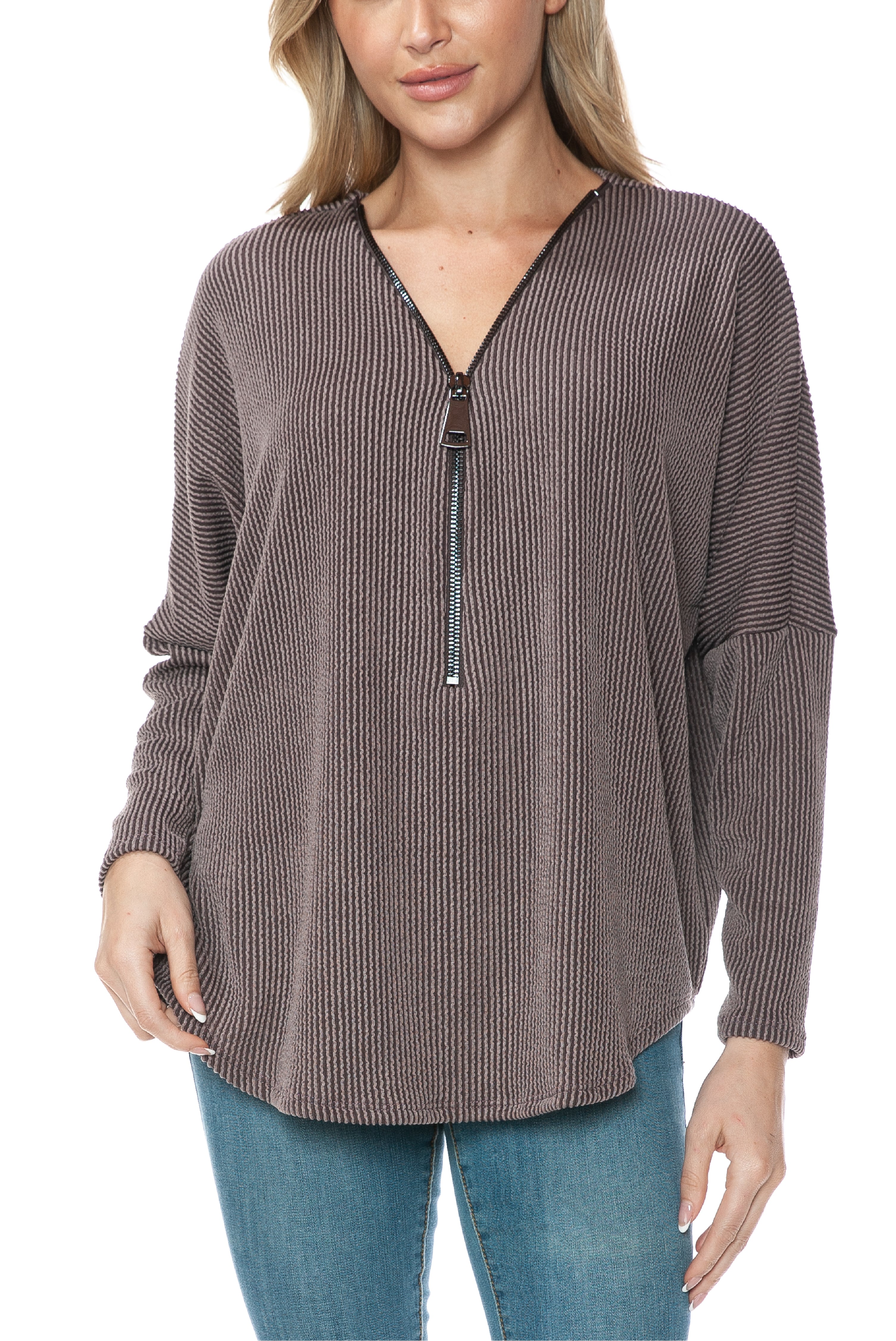 Half Zip Drop Shoulder Top
