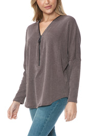 Half Zip Drop Shoulder Top